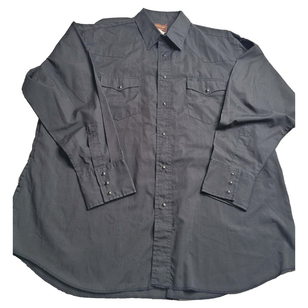 Rustler Shirt Mens 18/34-35 Black Long Sleeve Pearl Snap X-Long Tails Western
